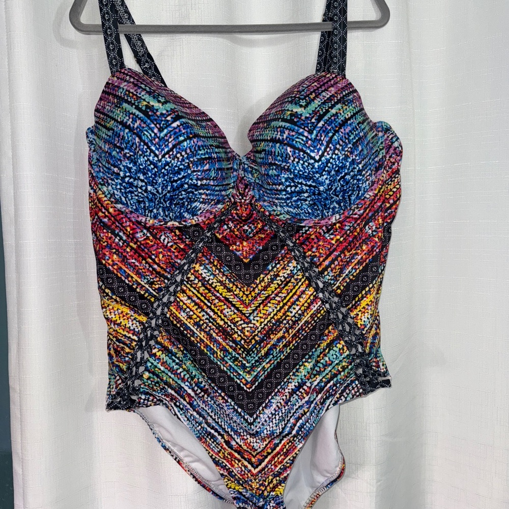 Swimsuits For All Vibrant Blue and Red One Piece NWOT